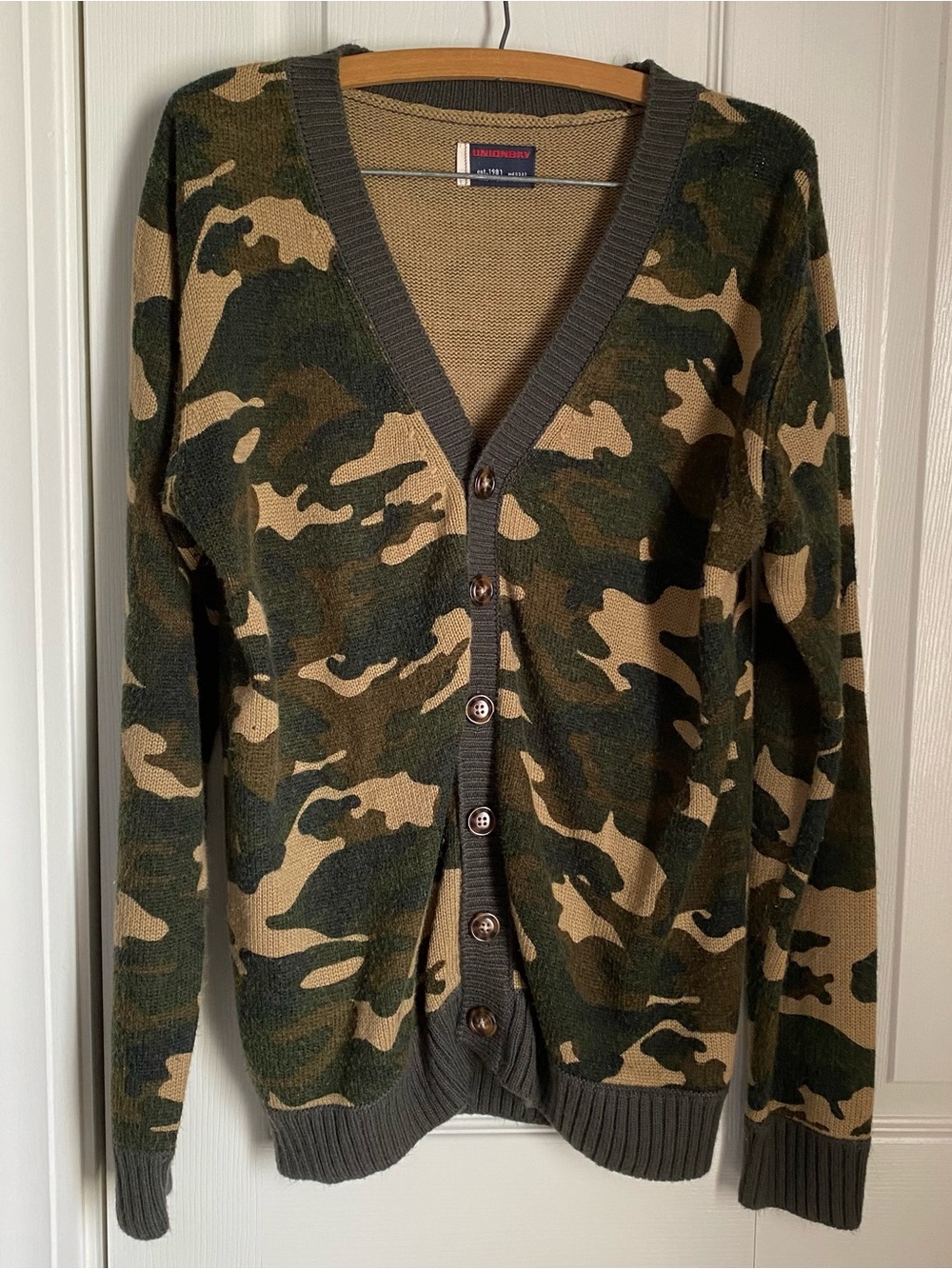 Unionbay Y2K Button Camo Knit Cardigan Sweater Small Grandpacore Gorpcore Cozy